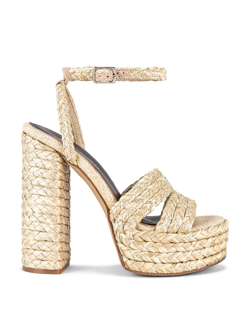 Jeffrey Campbell Yawl Chunky Platform Ankle Strap Sandal in Natural Raffia 9.5